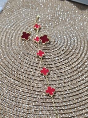Gold-Tone Red Clover Link Bracelet - Women's Jewelry